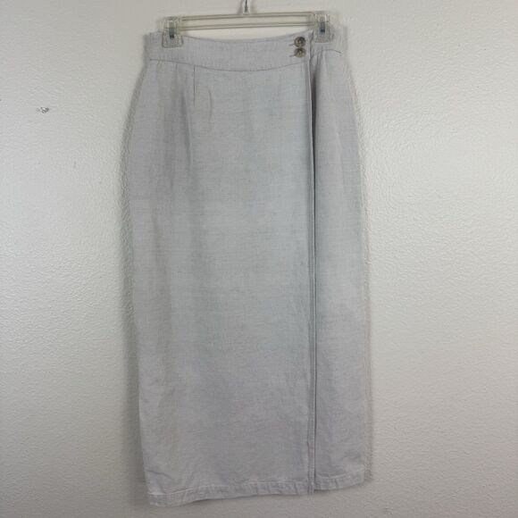 Cherokee Dresses & Skirts - Vintage Cherokee Linen Cotton Lagenlook Casual Midi Wrap Skirt Cream 8 Small